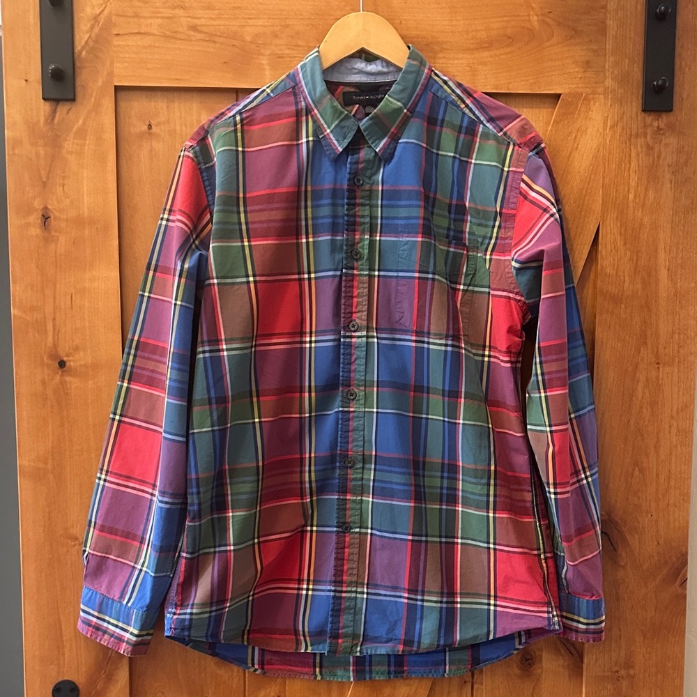 Tommy Hilfiger Men's Vibrant Plaid Button Down Long Sleeve Shirt Size Large